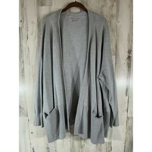 Woman Within Cardigan Sweater 3X Heather Gray Open Front Ribbed Trim Pockets